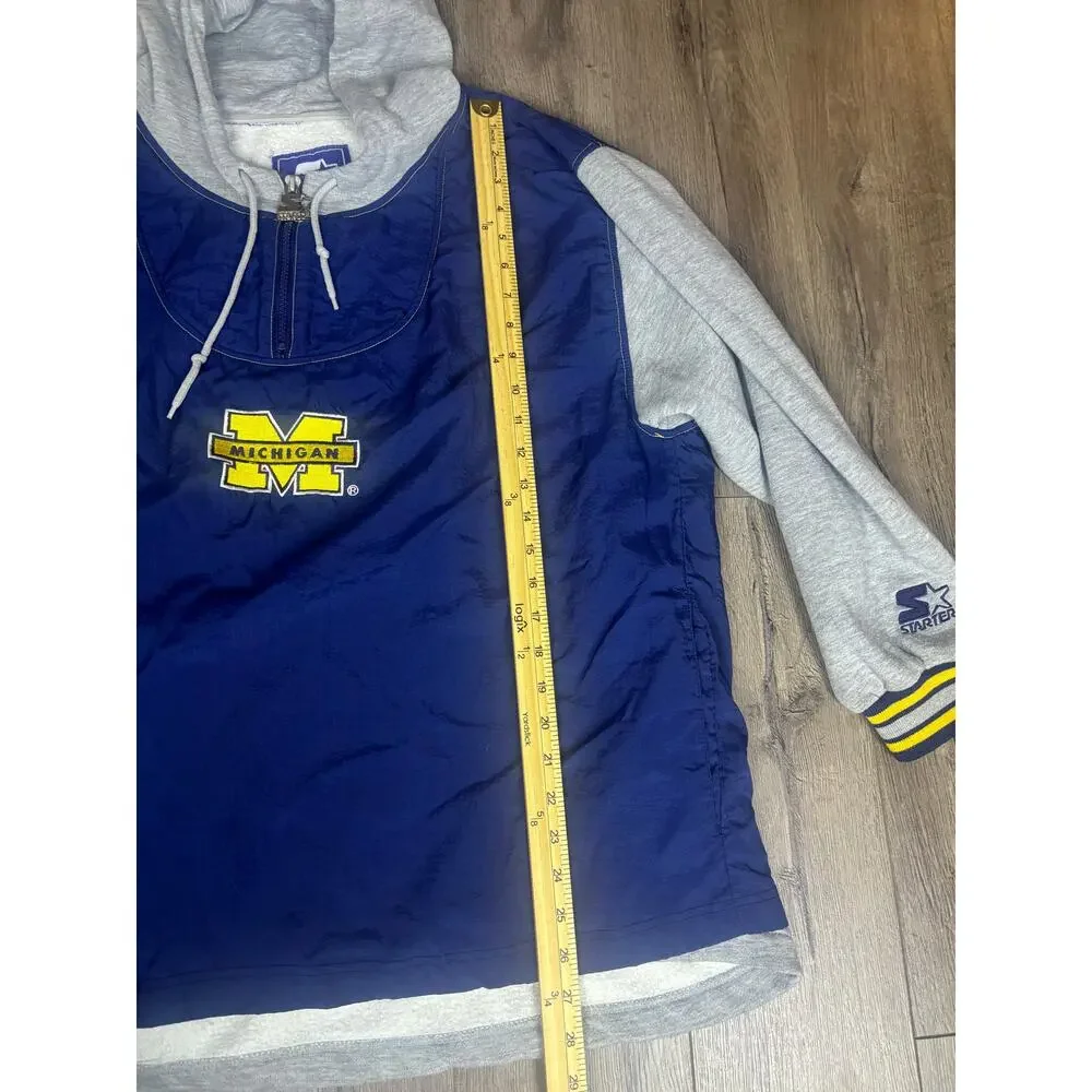 Vintage 90s Starter Michigan Wolverines Pullover Hoodie Windbreaker M Korea